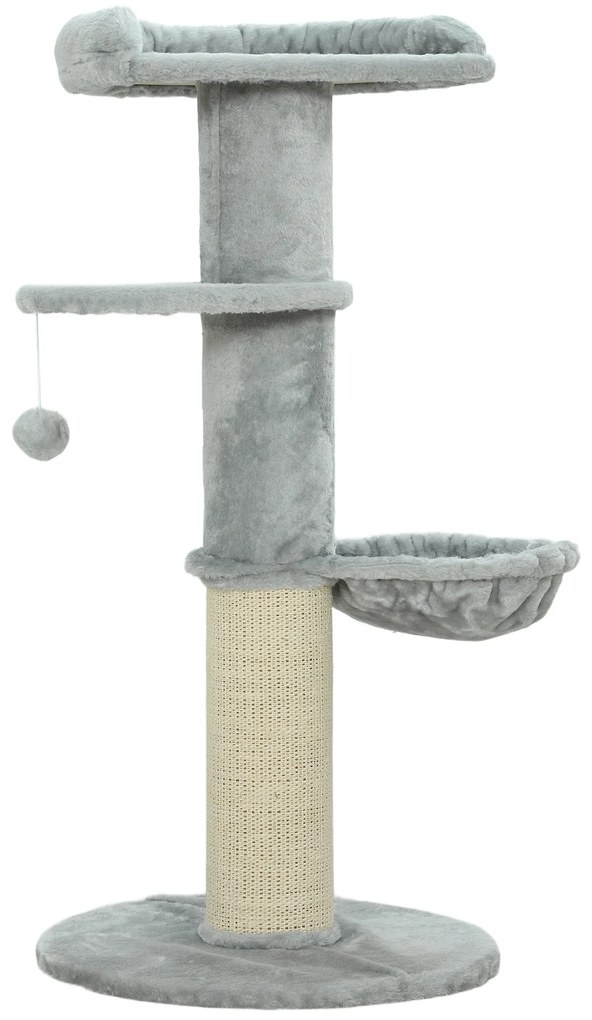 Arranhador para Gatos 103,5 cm Torre para Gatos com Cama Rede Plataforma Poste de Sisal Extra Grosso Bola Pendurada Cinza Claro