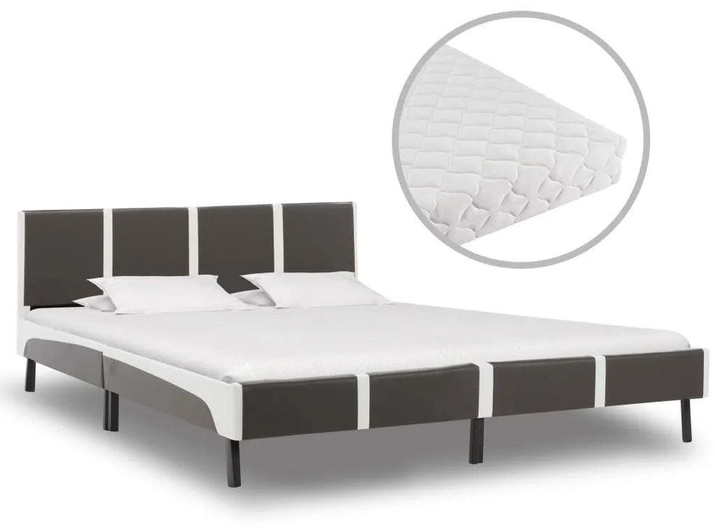 vidaXL Cama com colchão 180x200 cm couro artificial cinzento e branco