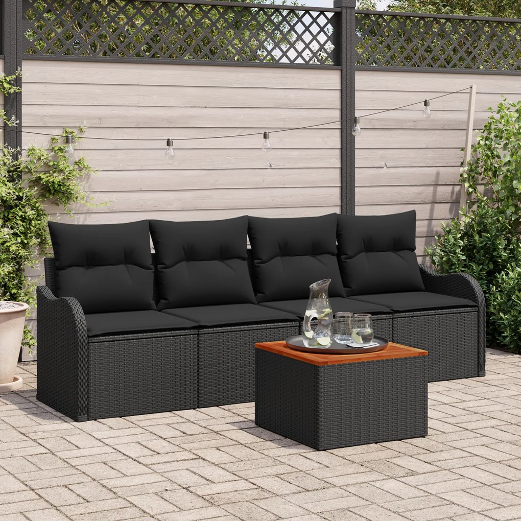 Conjunto de Sofá de Jardim vidaXL de 5 Peças com Almofadas Preto Ratta