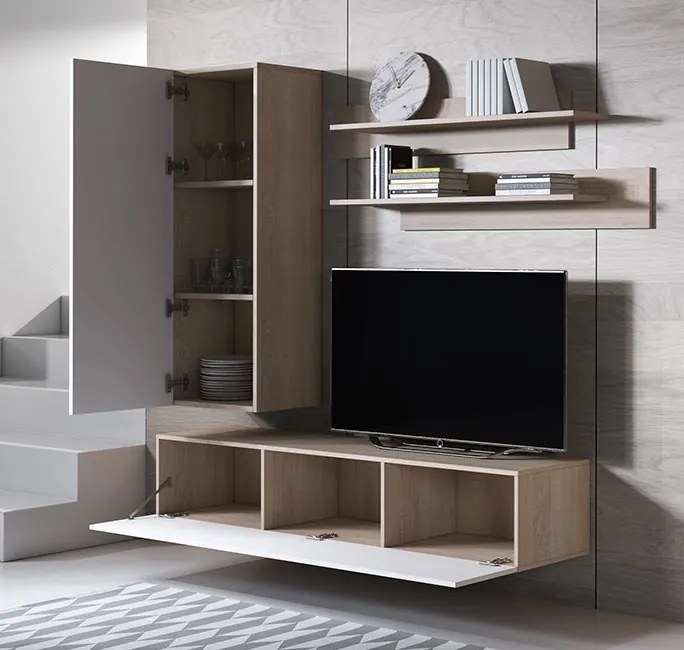Conjunto de Móveis de Sala Rebordosa – 1,6 m – Modular em Sonoma e Bra