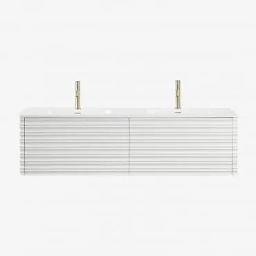 Conjunto De Móvel De Casa De Banho Suspenso 160x50 Cm Em Madeira Com Lavatórios Integrados Noura Branco & Sem Espelho & 2 X - Sklum