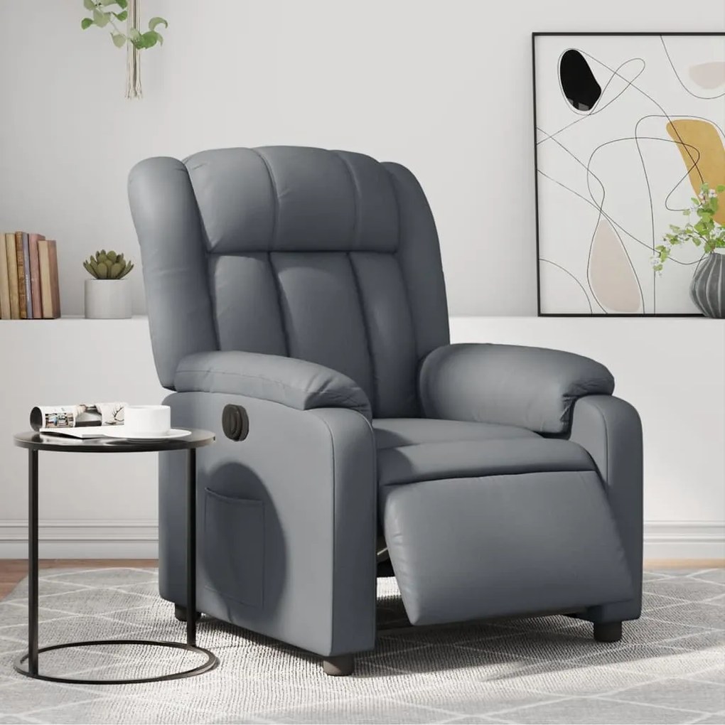 vidaXL Poltrona reclinável elétrica couro artificial cinzento