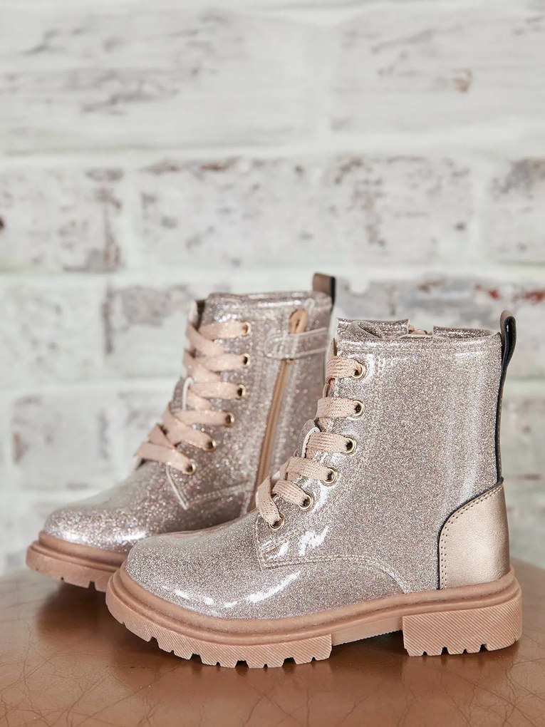 Botins com atacadores e fecho, para criança  dourado