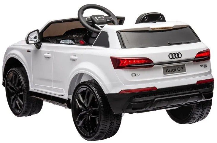 Carro elétrico infantil Audi Q7, 12V módulo de música, banco em pele, pneus de borracha Branco