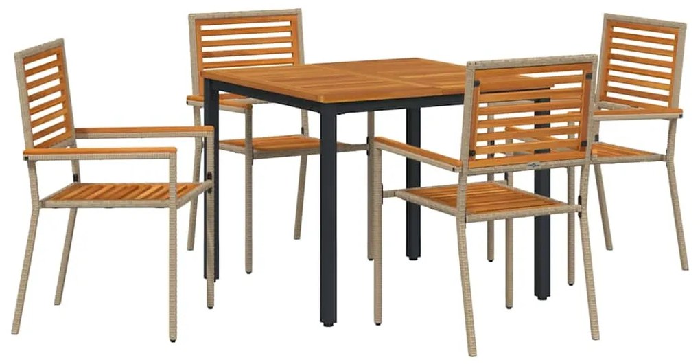 Conjunto de Jantar de Jardim vidaXL 5 Peças Bege Polivime Acácia