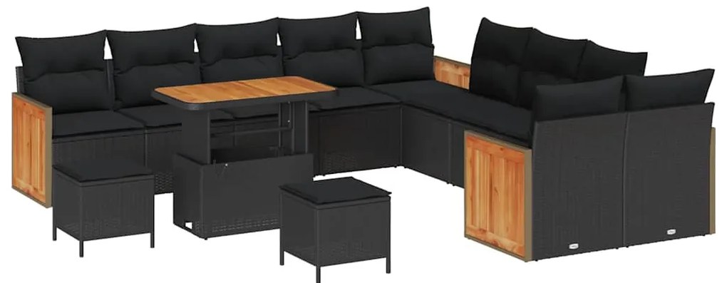 Conjunto de Sofá de Jardim vidaXL de 13 Peças com Almofadas Preto Vime