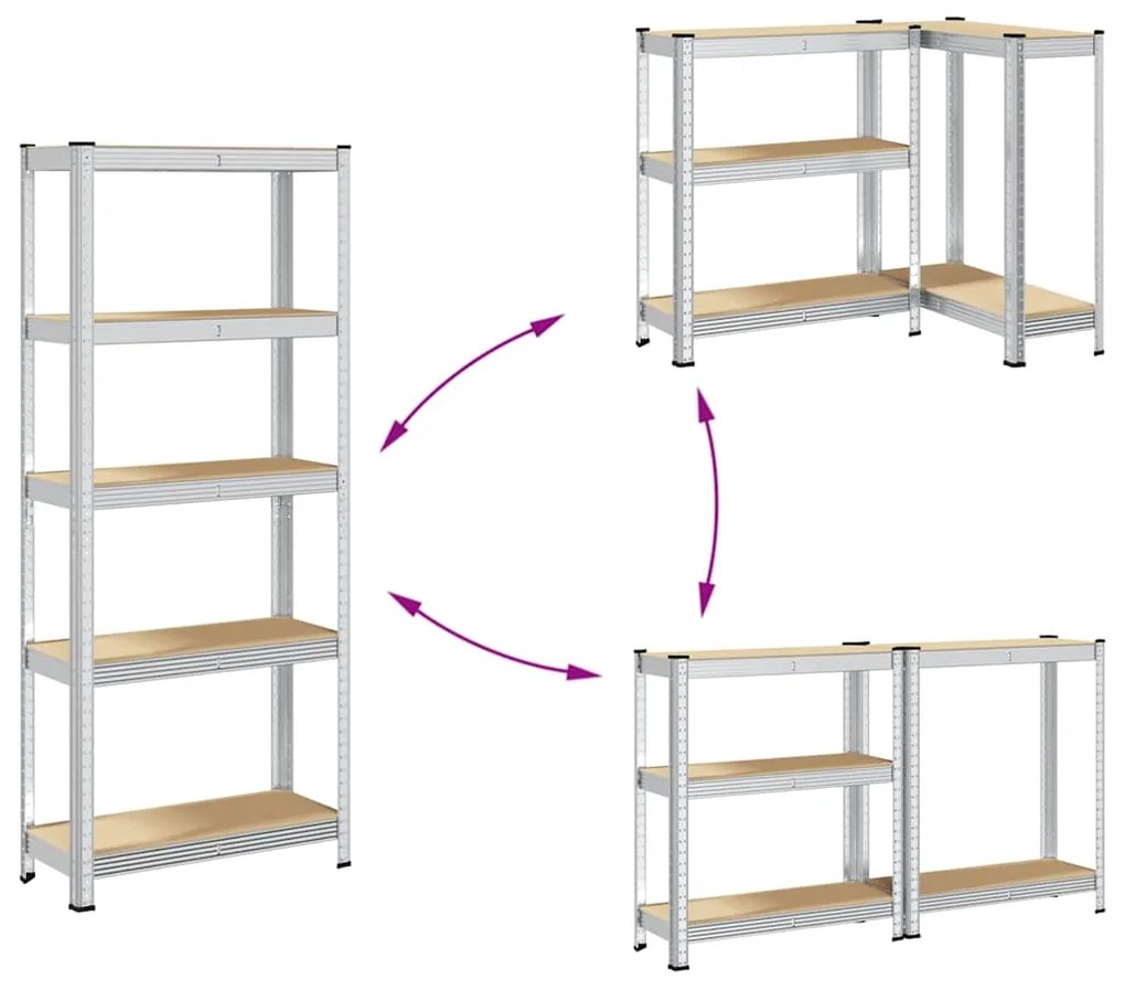 Prateleiras de armazenamento de 5 camadas 2 pcs aço prateado