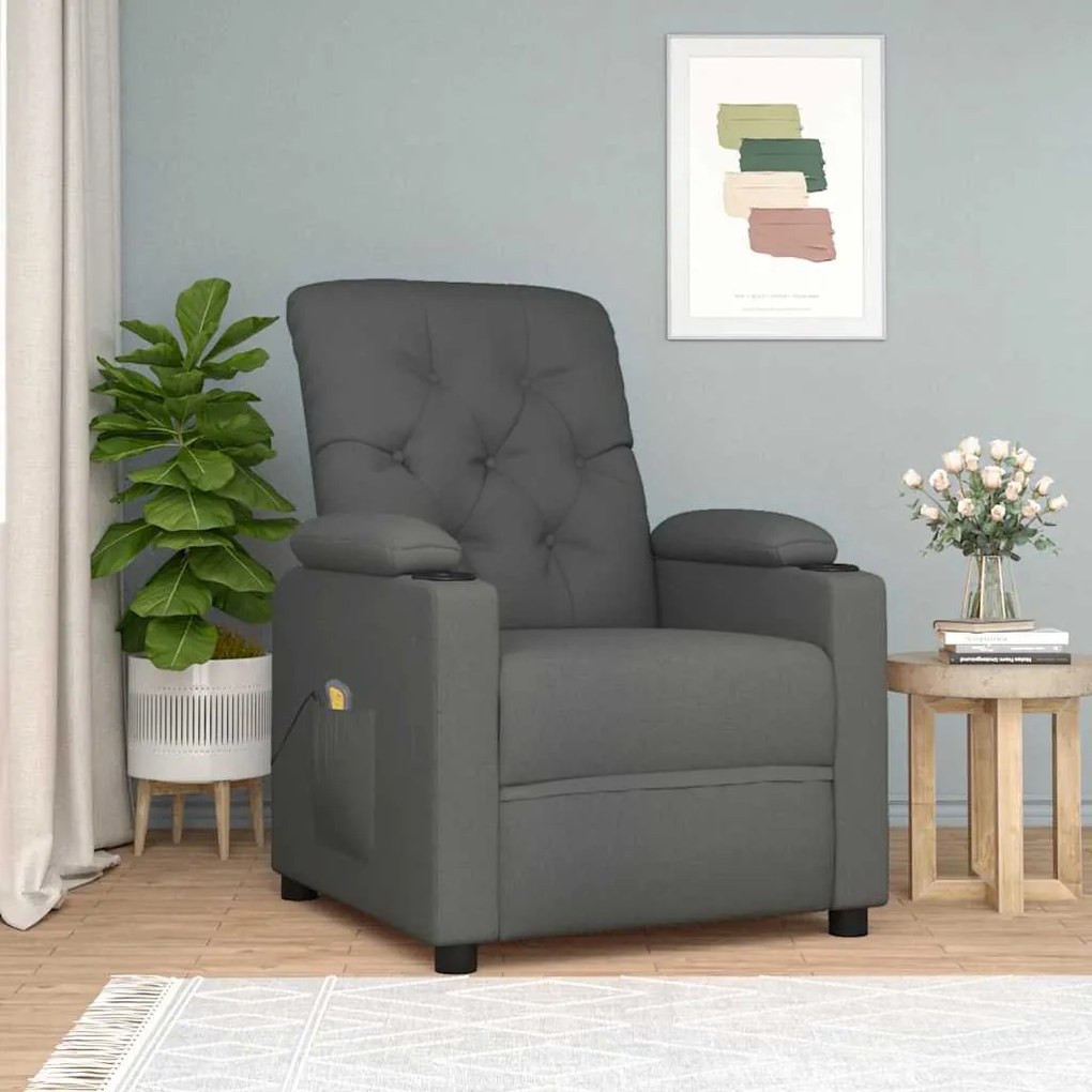 Poltrona de massagens tecido cinzento-escuro