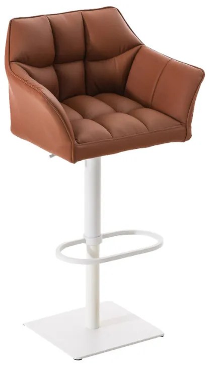 Banco de bar Damaso em couro sintético e com estrutura branca 64 x 88-113 x 45 cm Castanho claro