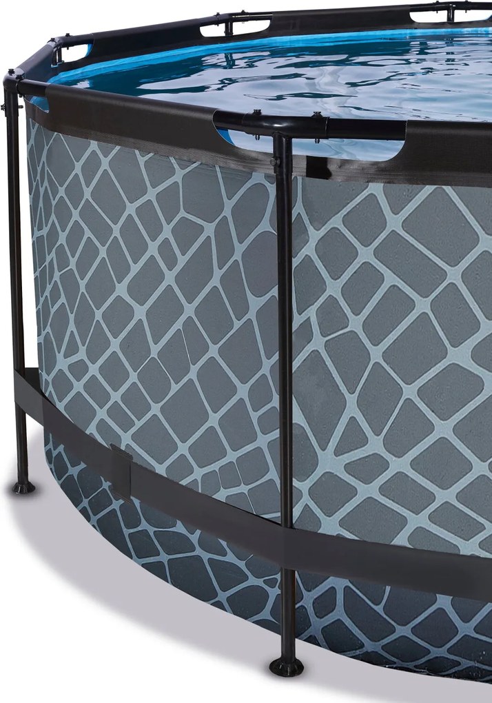 Piscina Redonda Stone ø360x122cm com bomba de filtro de areia, cobertura e bomba de calor - cinza