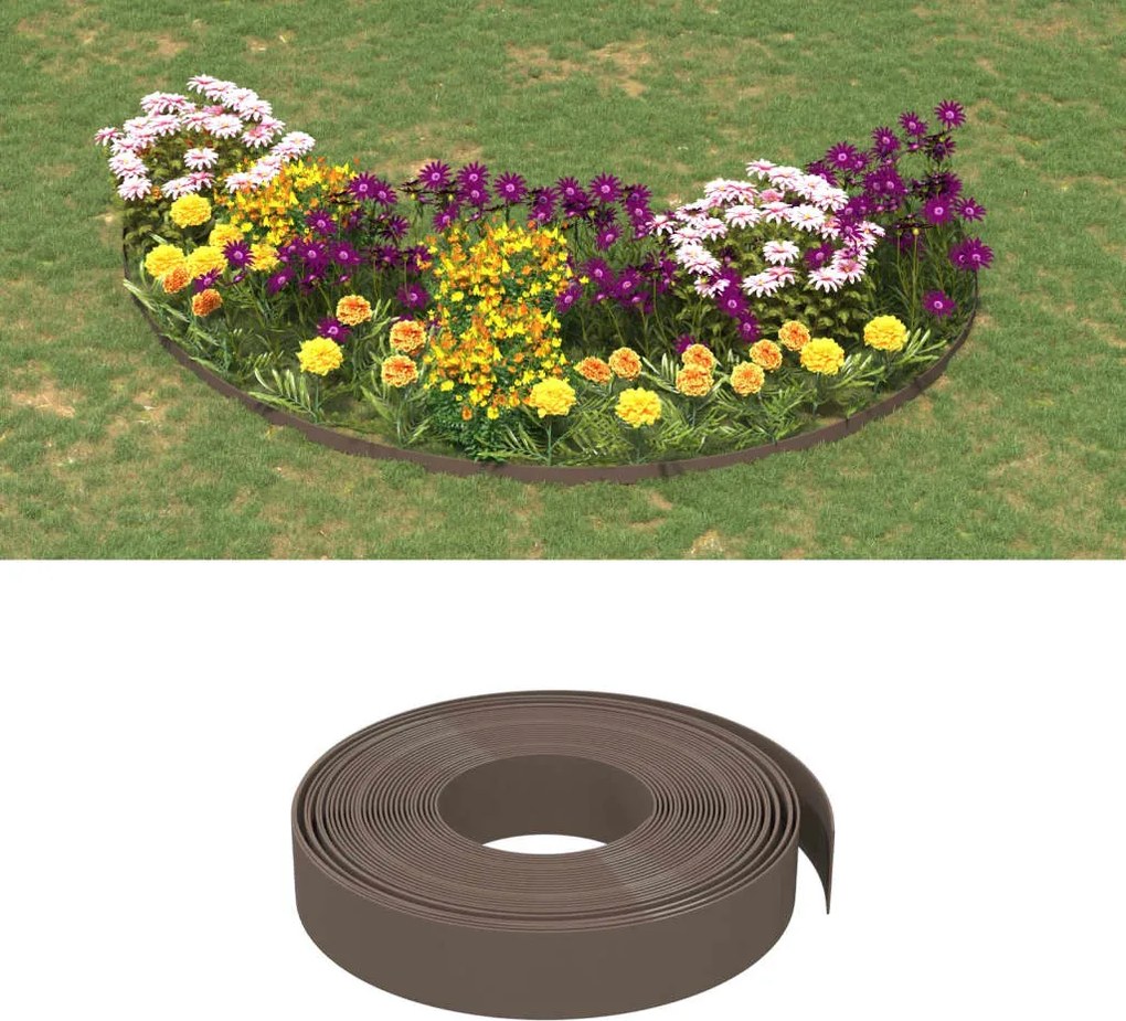 vidaXL Borda de jardim 10 m 10 cm polietileno castanho