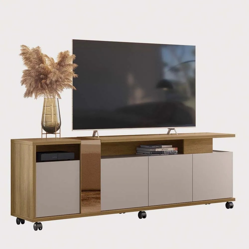 Móvel TV CRISTAL – 183,5x36x62 cm – MDP Cor de Mel e Cacau com Vidro E