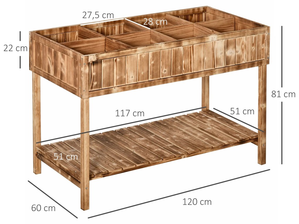 Horta Vertical de Madeira 120x60x81cm Floreira Elevada para Cultivo de Plantas Flores com Prateleira Inferior para Jardim Terraço Exterior Madeira