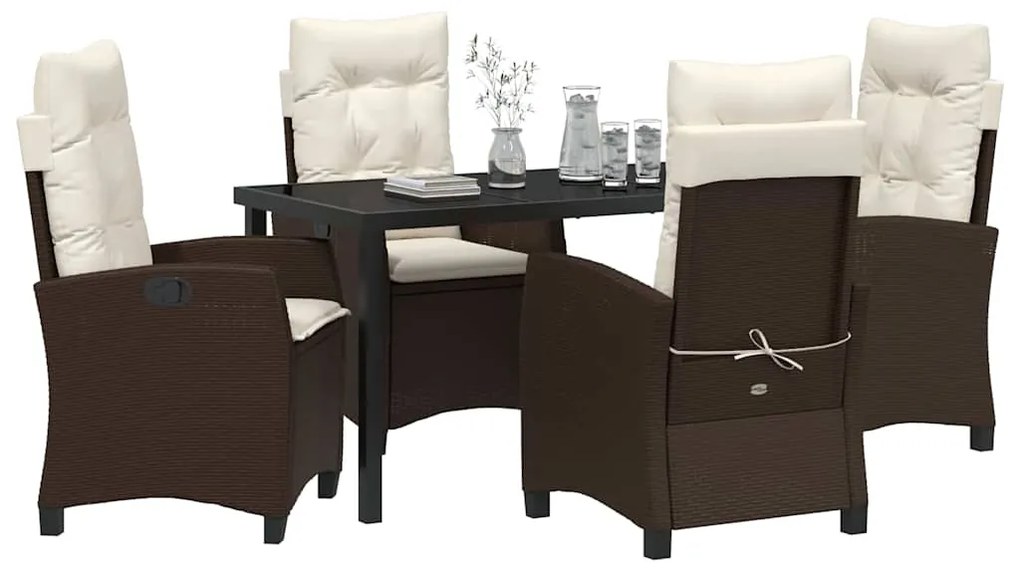 Conjunto de Jantar de Jardim de 5 Peças com Almofadas - Rattan Castanh