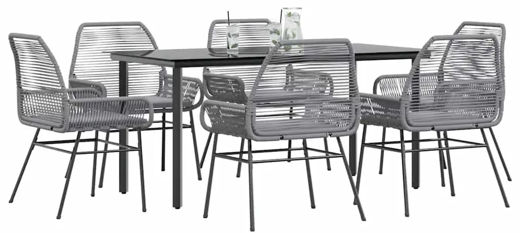 Conjunto jantar jardim 7 peças almofadas vidro vime cinzento PE