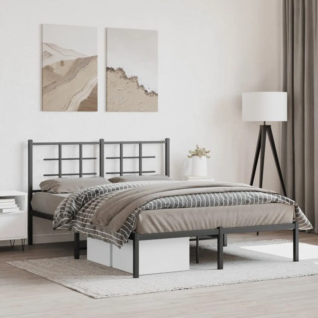 Estrutura de cama com cabeceira 135x190 cm metal preto