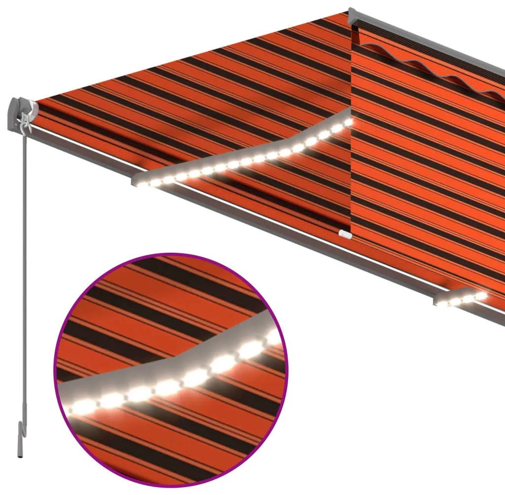 Toldo retrátil manual com estore/LED 3,5x2,5 m laranja/castanho