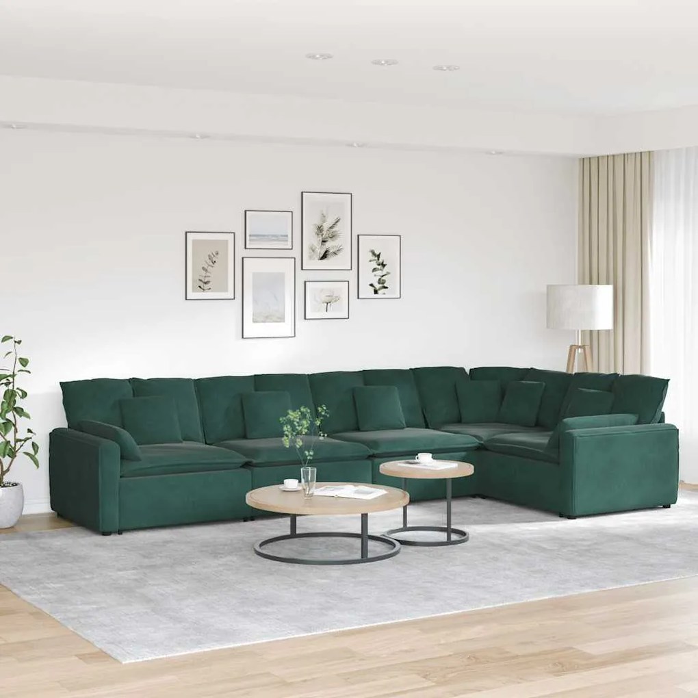 vidaXL Sofá modular com almofadas veludo verde-escuro