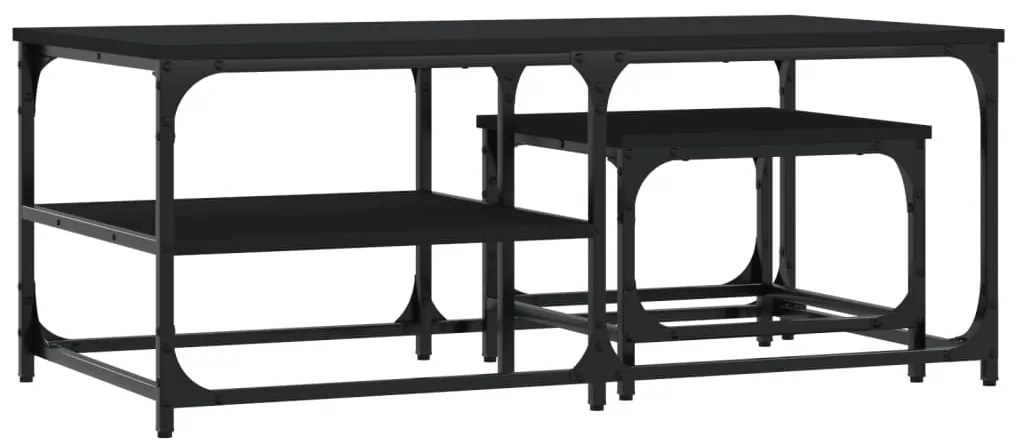 Mesas de centro de encastrar 2 pcs derivados de madeira preto
