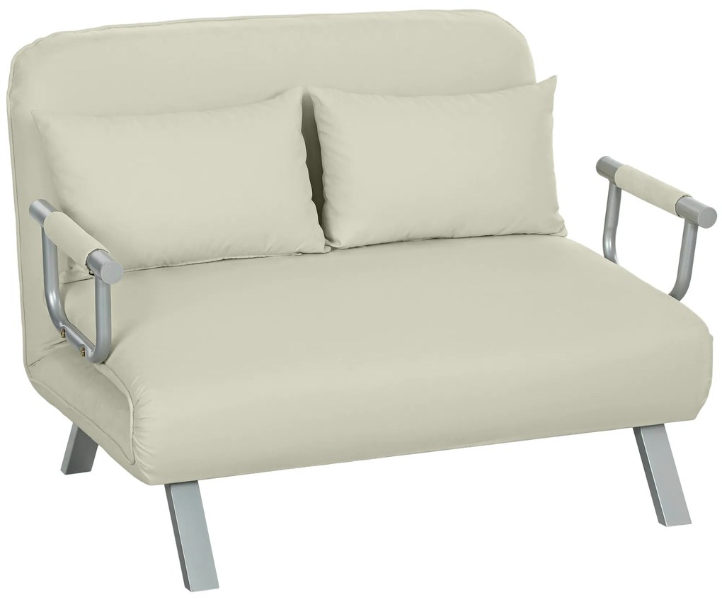 Sofá Cama de 2 Lugares Estofado em Camurça Sintética com Encosto Ajustável em 5 Níveis e 2 Almofadas 111x80x78 cm Bege