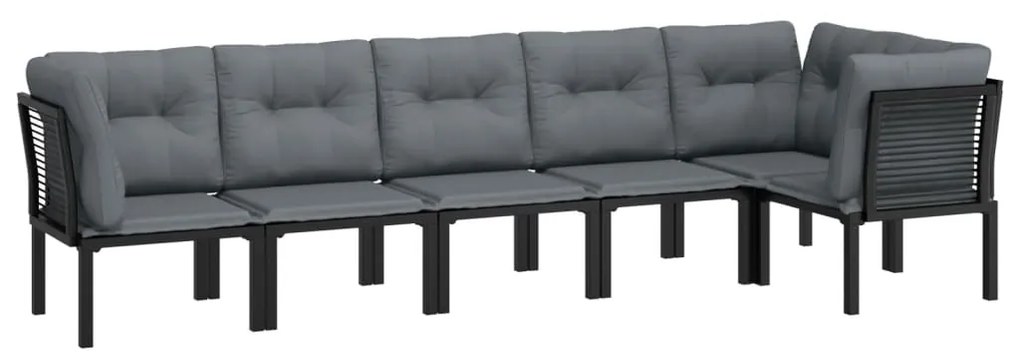 6 pcs conjunto lounge de jardim vime PE preto e cinzento