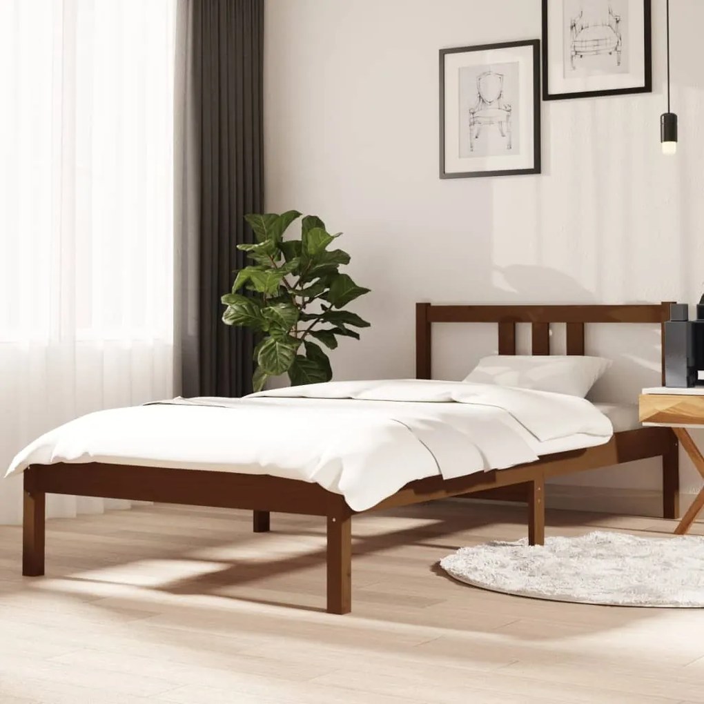 vidaXL Estrutura de cama solteiro 90x190cm madeira maciça castanho mel