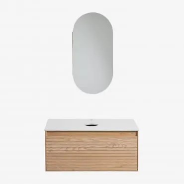Conjunto De Móvel De Casa De Banho Em Madeira De Freixo Tedrik Castanho Fresno & Sem Lavatório & Ovalado Com Armazenamento 45x90 Cm Abner - Sklum