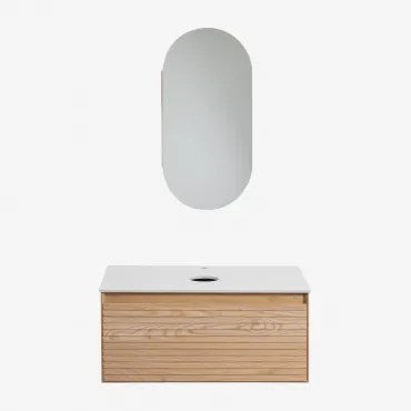 Conjunto De Móvel De Casa De Banho Suspenso 80x50 Cm Em Madeira De Freixo Tedrik Castanho Fresno & Sem Lavatório & Ovalado Com Armazenamento - Sklum