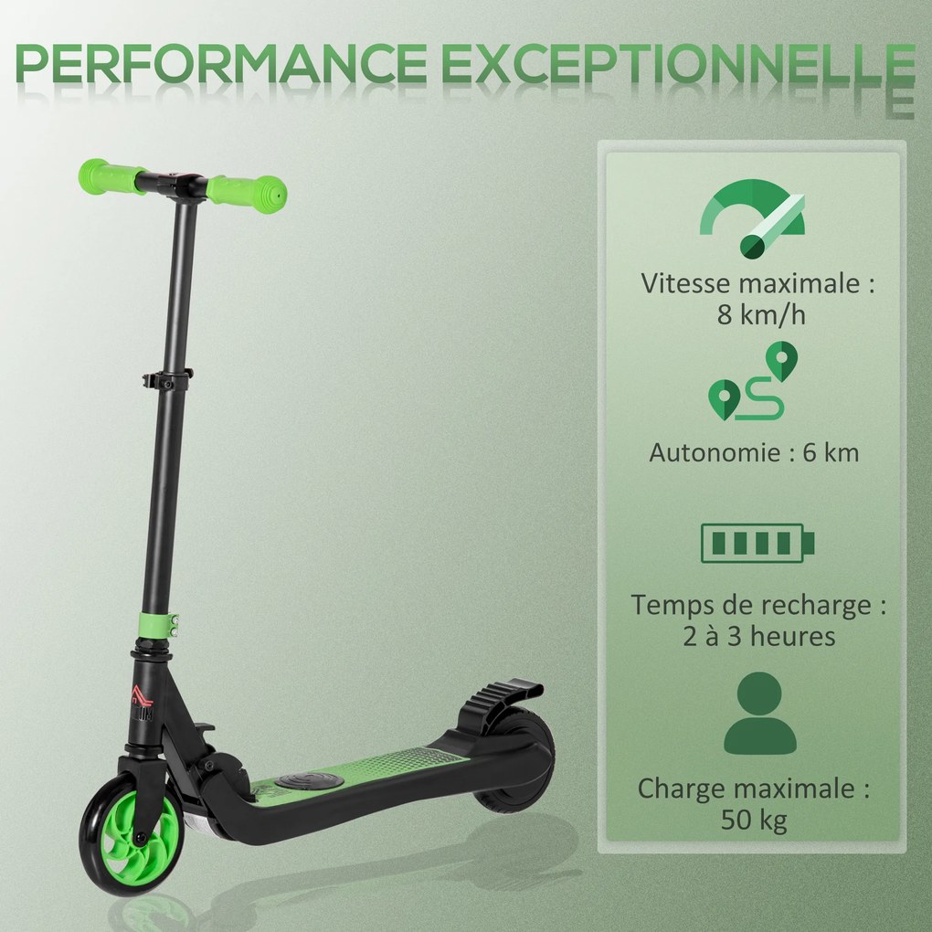 Trotinete elétrico para crianças a partir dos 6 anos, dobrável, velocidade de 8 km/h, 71 x 36,5 x 75-80 cm, alumínio, aço, verde