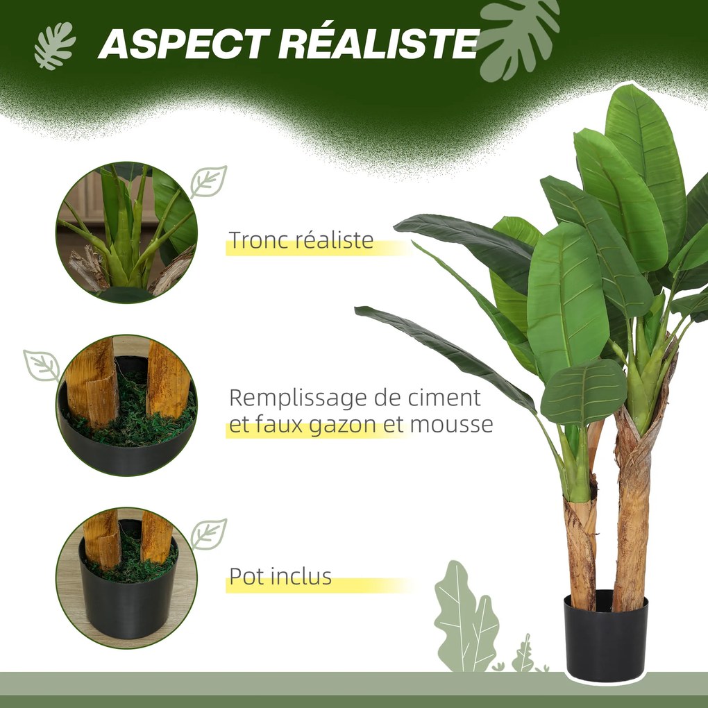 Conjunto de 2 plantas artificiais de interior de 120 cm, bananeiras em vaso, para decoração de casa