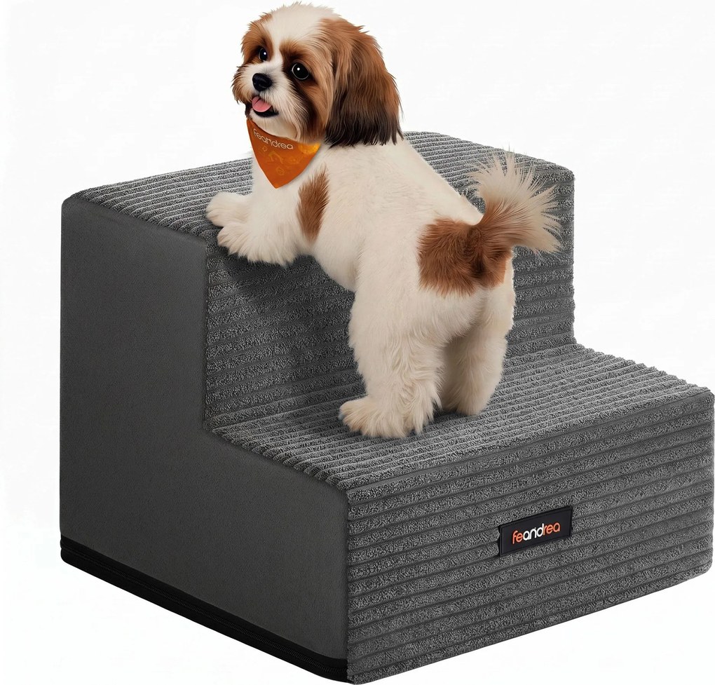 Escada para cães 30 x 38 x 28 cm com 2 degraus em espuma, na cor cinza ardósia