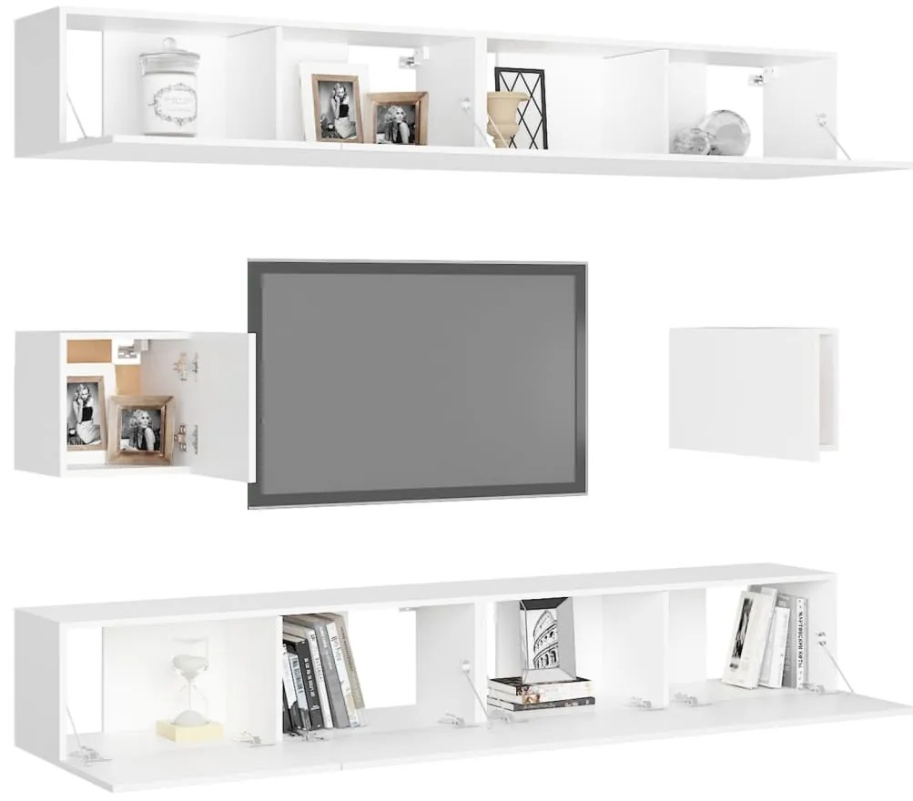 6 pcs conjunto de móveis de TV derivados de madeira branco