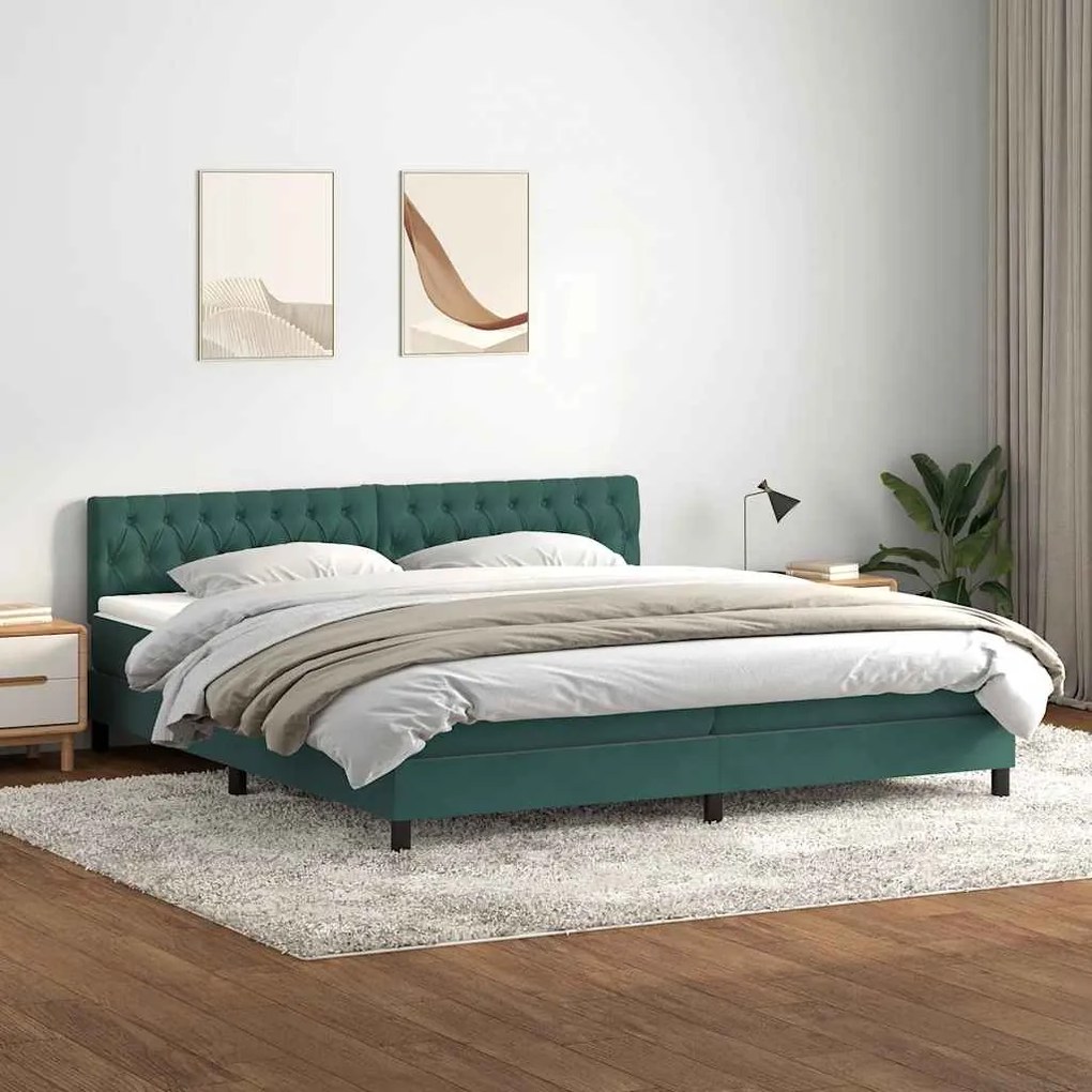 vidaXL Cama com molas/colchão 180x210 cm veludo verde-escuro