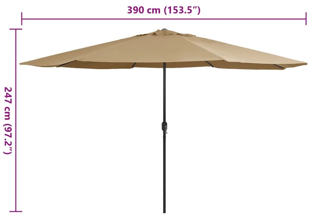 Guarda-sol de jardim c/ poste metal 390 cm cinzento-acastanhado