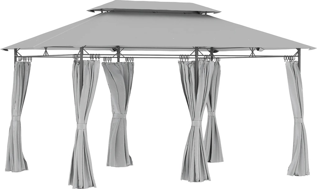 Pérgola de Jardim 397x297x265 cm Pérgola de Exterior com Teto Duplo Paredes Laterais Resistente a Água Cinza Escuro