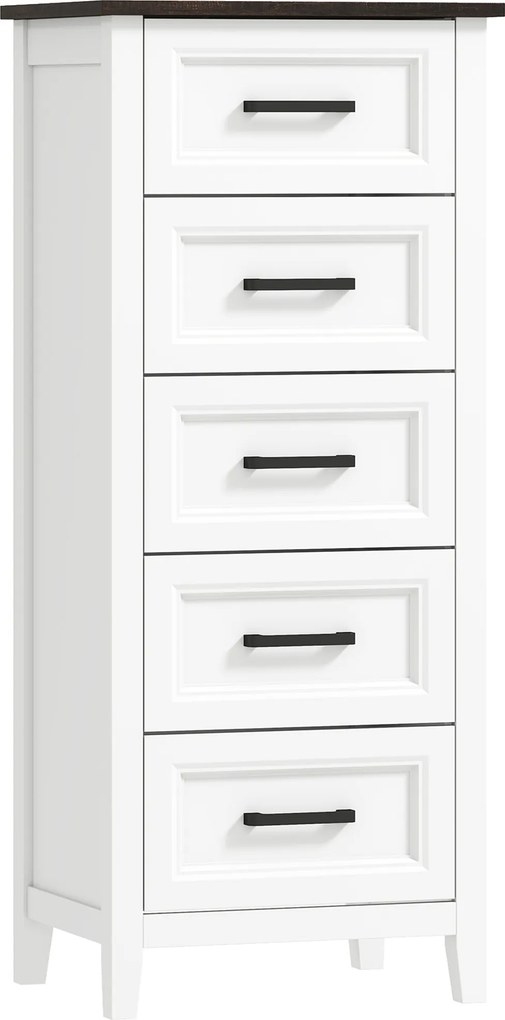 HOMCOM Cómoda 5 Gavetas Cómoda de Dormitório Estreita e Alta com Bancada com Efeito Madeira 45x35x106 cm Branco | Aosom Portugal