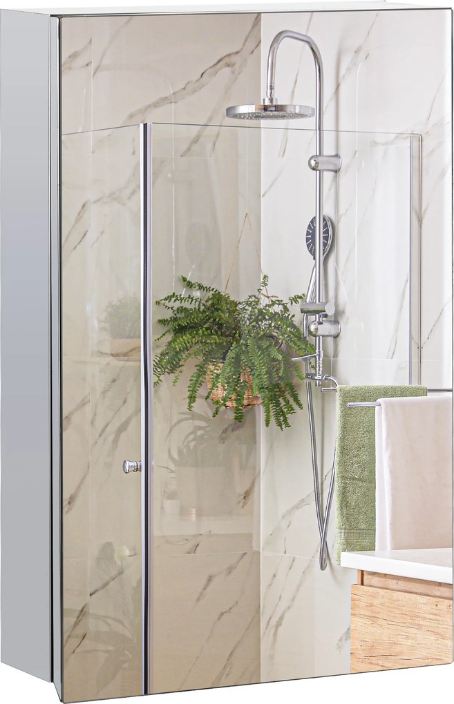 Kleankin Armário Casa Banho Espelho Prático Design Moderno Armazenamento Compacto 39x12x60cm Prata Elegante | Aosom Portugal