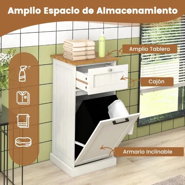 Armário para roupa suja com cesto para roupa suja e gaveta Organizador de roupa suja para quarto de banho Lavandaria 40 x 37 x 82 cm Branco