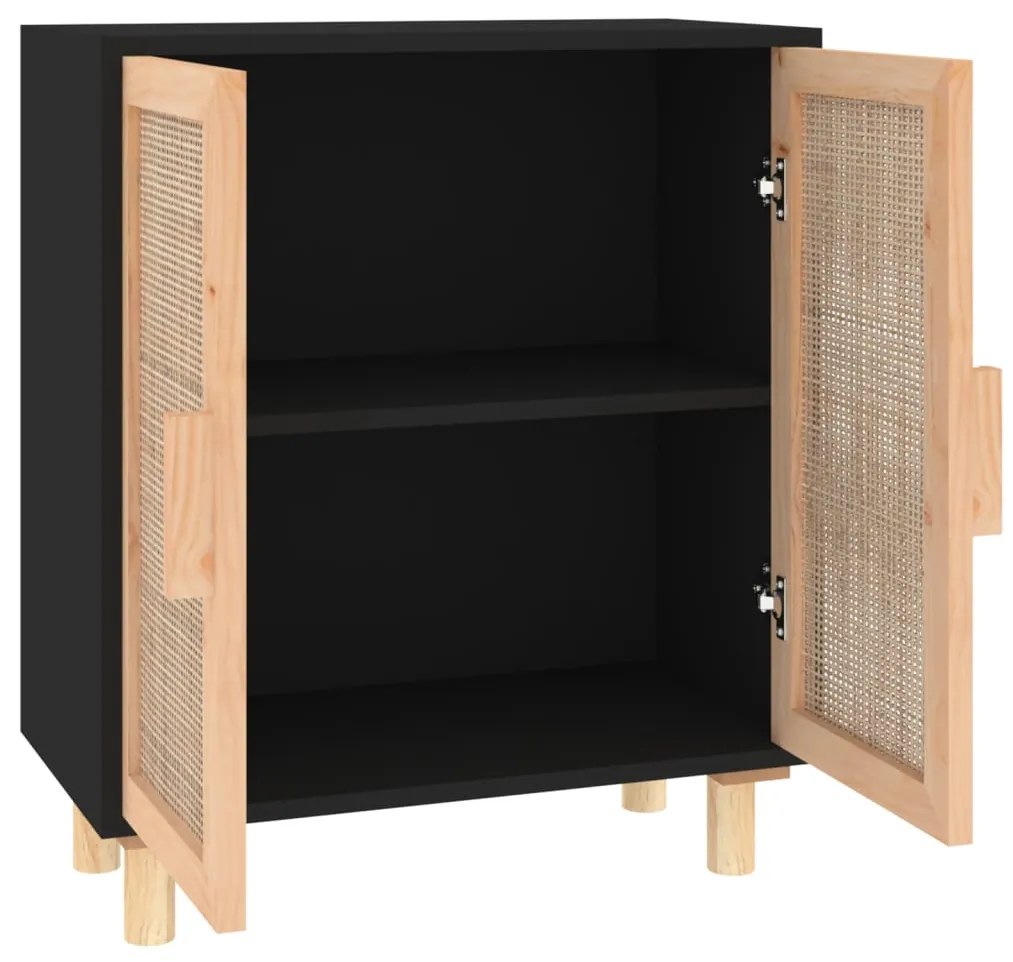 Aparador 60x30x70 cm pinho maciço/vime natural preto