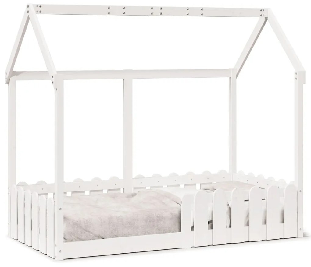 Cama infantil formato casa 80x160 cm pinho maciço branco