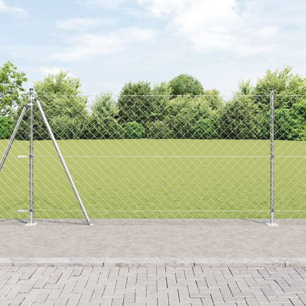 vidaXL Cerca de Cadeia com 7 Postes Flangeados 1.2x10 m de Aço Galvanizado