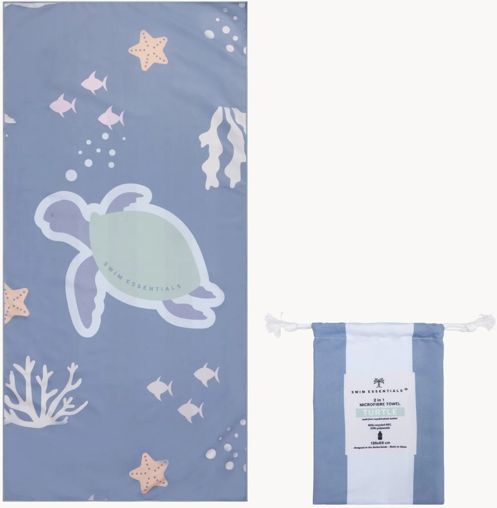 Toalha de praia para crianças em microfibra com bolsa Turtle