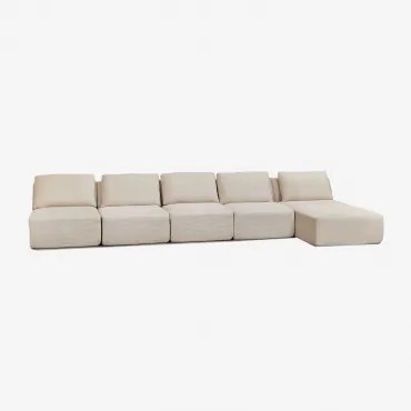 Sofá Modular Chaise Longue Direito De 5 Peças Em Veludo Embalado A Vácuo Temple Linho Veludo Bege Linho - Sklum