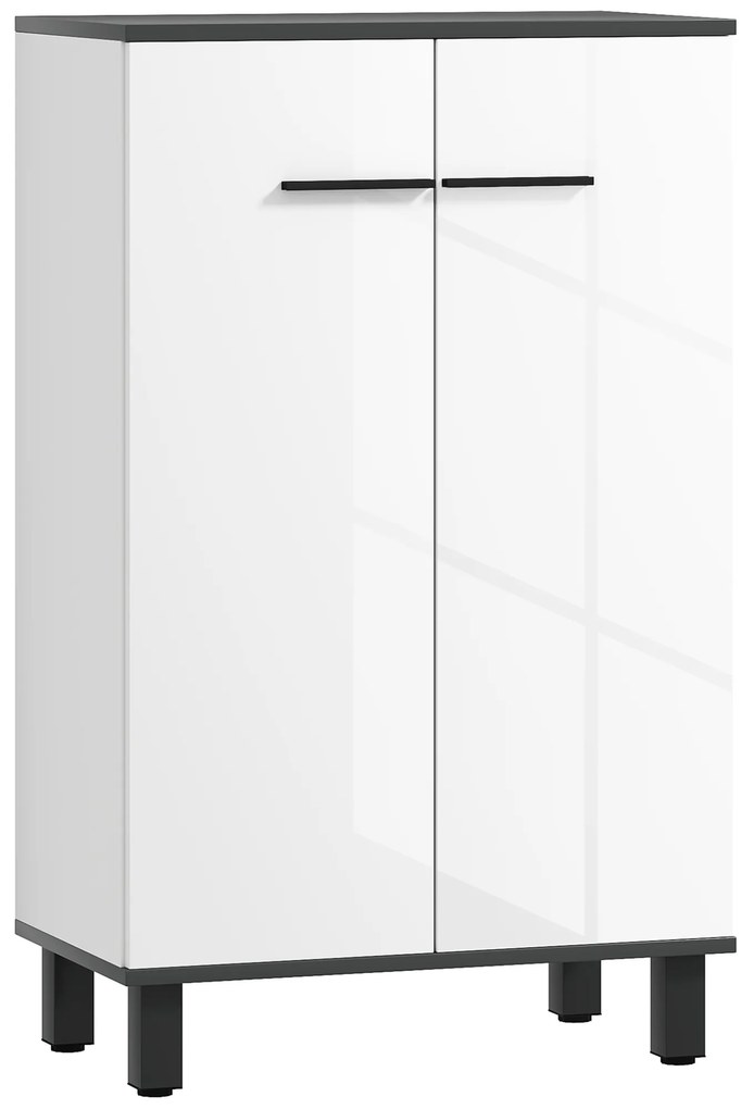 HOMCOM Armário Casa de Banho Móvel Auxiliar Casa de Banho com Portas Prateleiras Ajustáveis e Sistema Anti-Tombo 60x34x94 cm Branco