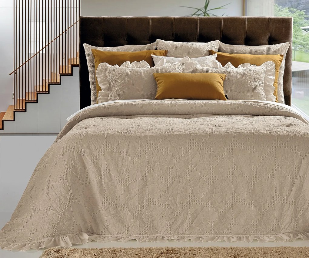 COLCHA DE VERÃO COM FOLHOS - COLCHA NINHO DE ABELHA- COLCHA DE VERÃO COR TAUPE: 1 Fronha vazia 50x70 cm