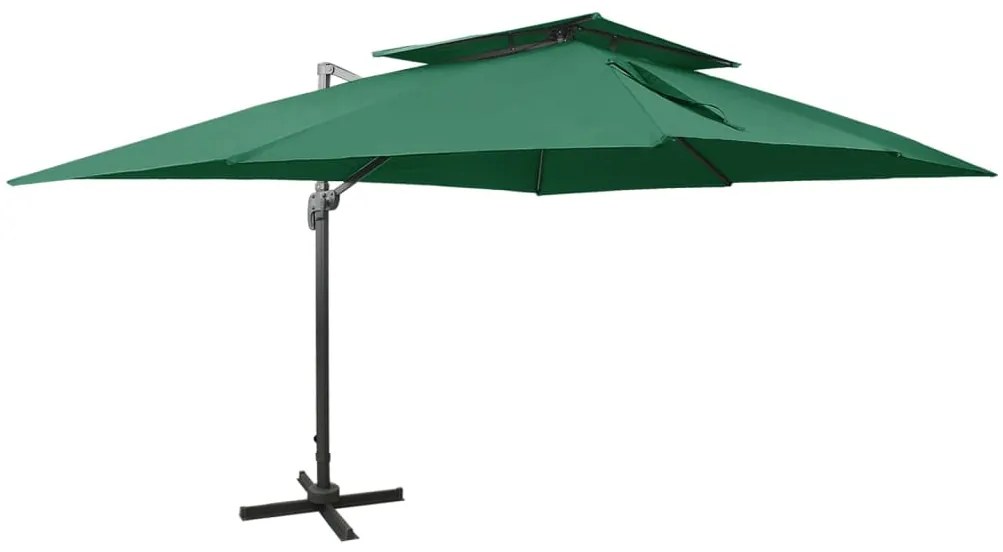 Guarda-sol cantilever com toldo duplo 400x300 cm verde