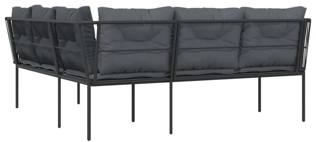 Sofá de jardim c/ almofadões formato de L aço/textilene preto