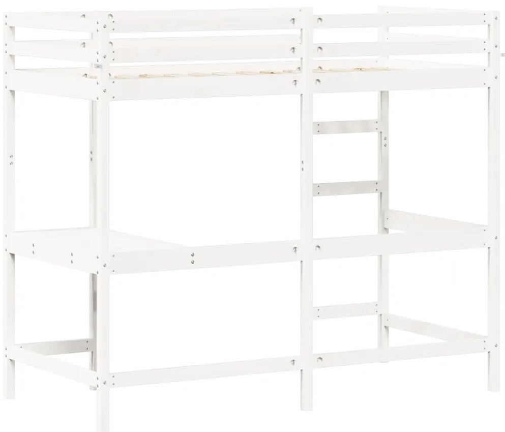 Cama alta com secretária 90x190 cm pinho maciço branco
