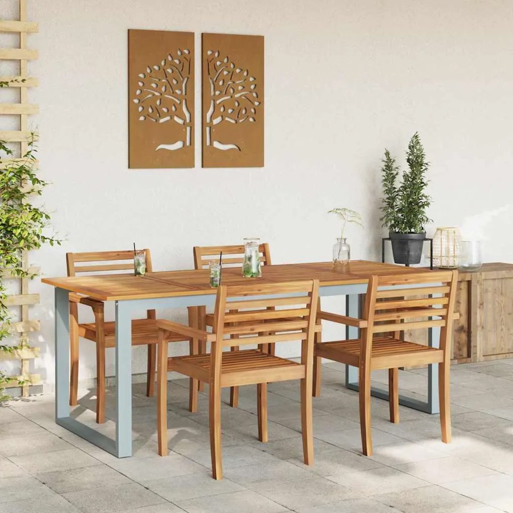 Mesa de Jantar Externa vidaXL Cinza 200x90x75 cm Aço&amp;Madeira Sólida Ac