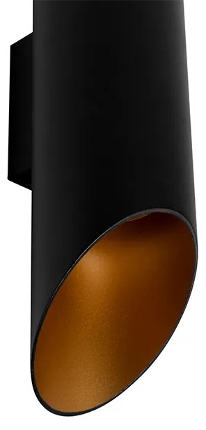 Candeeiro de parede moderno preto com interior dourado 9,6 cm - Organo Moderno